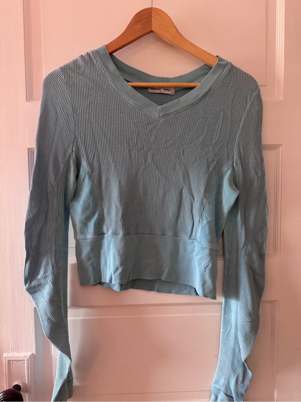 Rebecca Beeson Women's Light Blue V-Neck Ribbed Crop